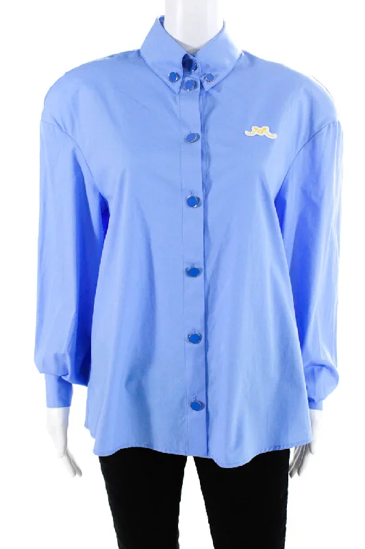 Rowen Rose Womens Cotton Poplin Oversize Shirt With Logo Blue Yellow