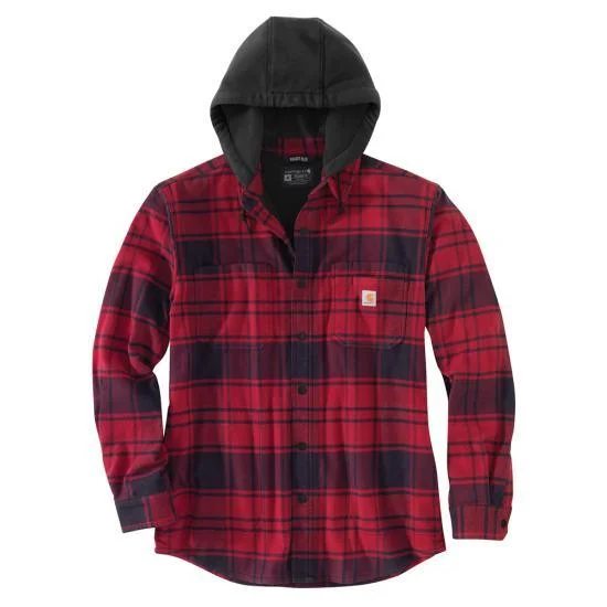 Rugged Flex® Relaxed Fit Flannel Fleece Lined Hooded Shirt Jac - Oxblood