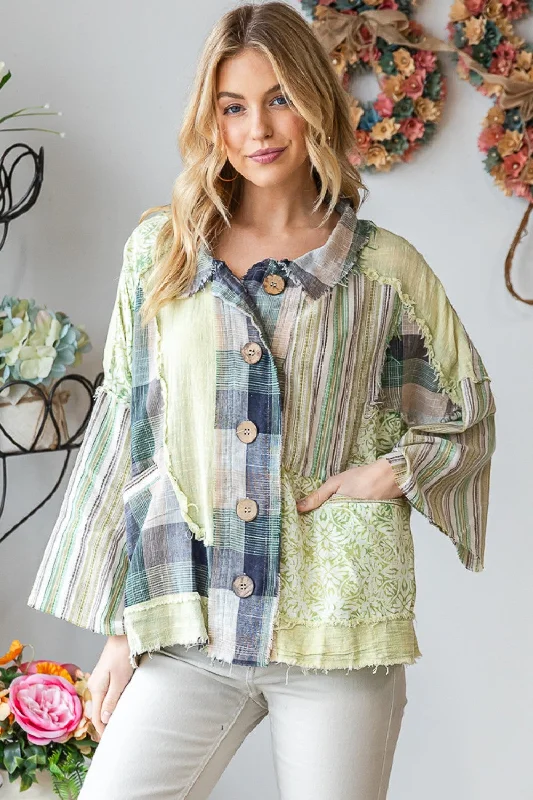 Sage Green Mix Washed Fabric Shirt Top