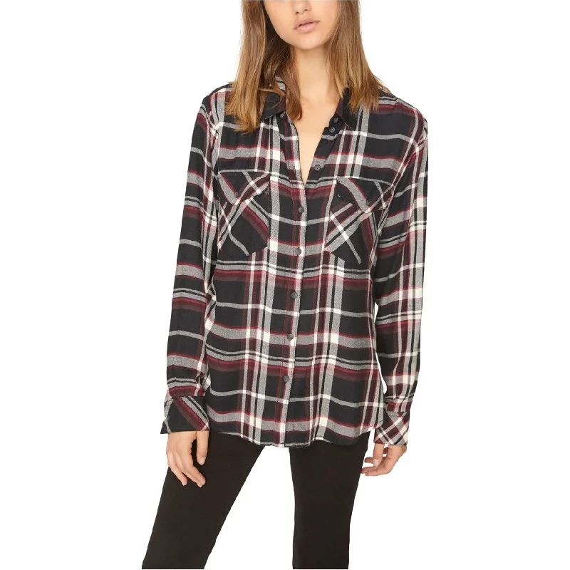 Sanctuary Clothing Womens Plaid Button Up Shirt, Red, Medium