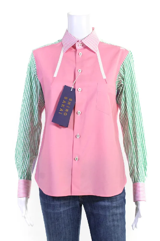 Shiro Sakai Womens Striped Standard Button Down Shirt Pink Cotton