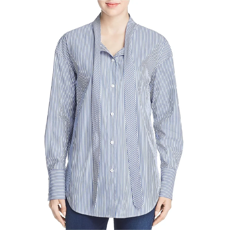 Theory Womens Tie-Neck Button Up Shirt, Blue, Small