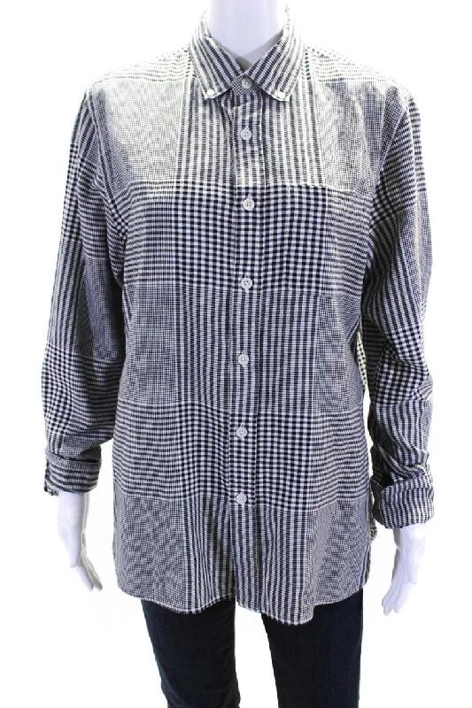 Todd Snyder Womens Plaid Long Sleeved Button Down Shirt Black White