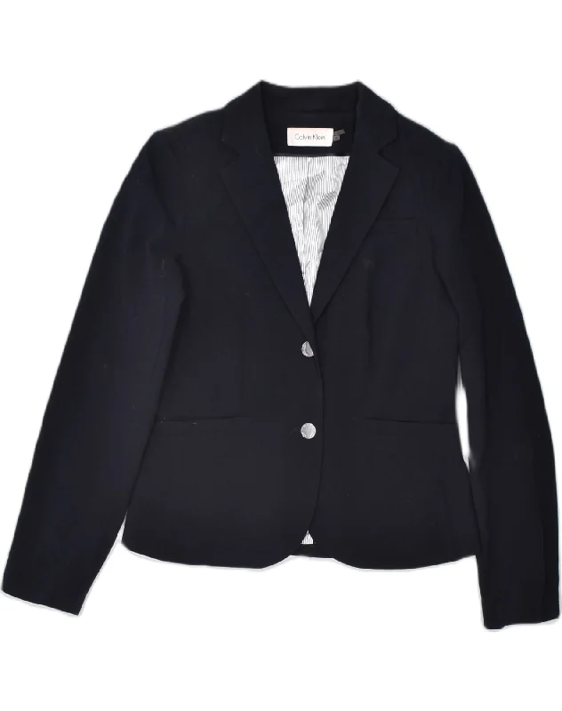 CALVIN KLEIN Womens 2 Button Blazer Jacket US 8 Medium Navy Blue Polyester