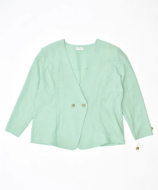 CATHERINE Womens Double Breasted Blazer Jacket UK 22 3XL Green Polyester