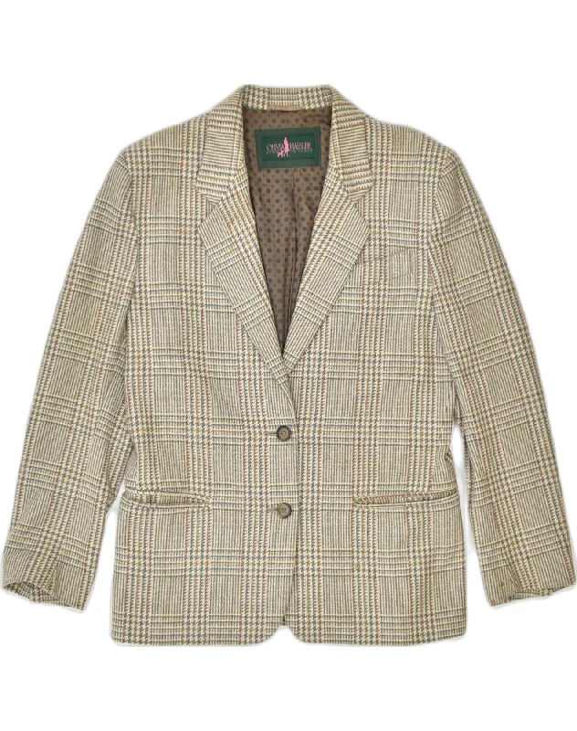 OLIVIA HASSLER Womens 2 Button Blazer Jacket EU 42 Large Beige Houndstooth