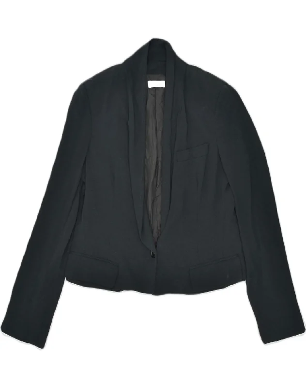 PINKO Womens Crop 1 Button Blazer Jacket UK 10 Small Black Viscose