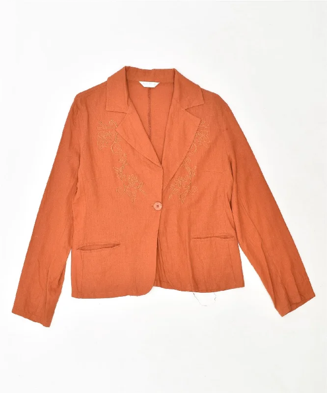 SILMAR Womens Linen 1 Button Blazer Jacket UK 18 XL Orange Linen Vintage