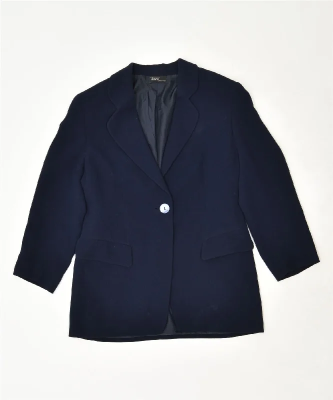 TASCA Womens 1 Button Blazer Jacket UK 14 Large Navy Blue Vintage