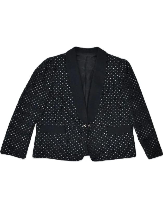 VINTAGE Womens 1 Button Blazer Jacket EU 40 Medium Black Polka Dot Classic