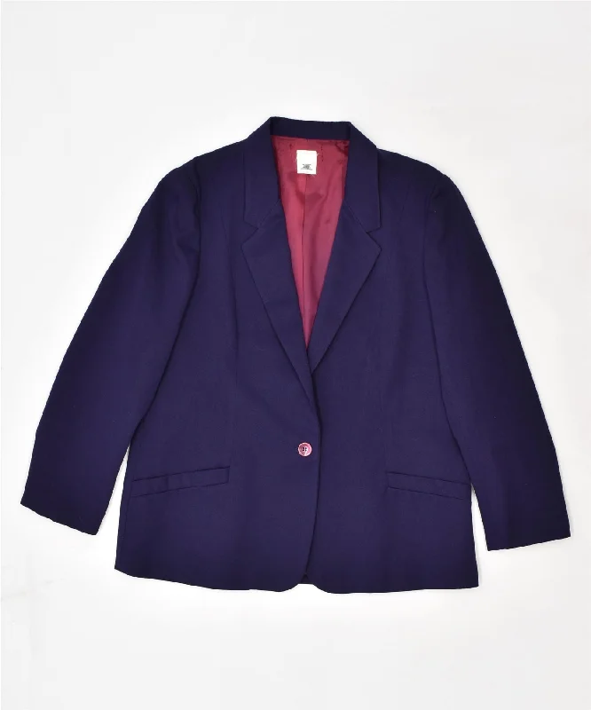 VINTAGE Womens 1 Button Blazer Jacket UK 16 Large Purple Polyester