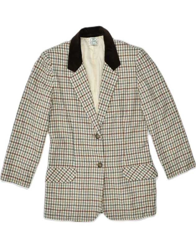 VINTAGE Womens 2 Button Blazer Jacket UK 14 Medium Beige Houndstooth