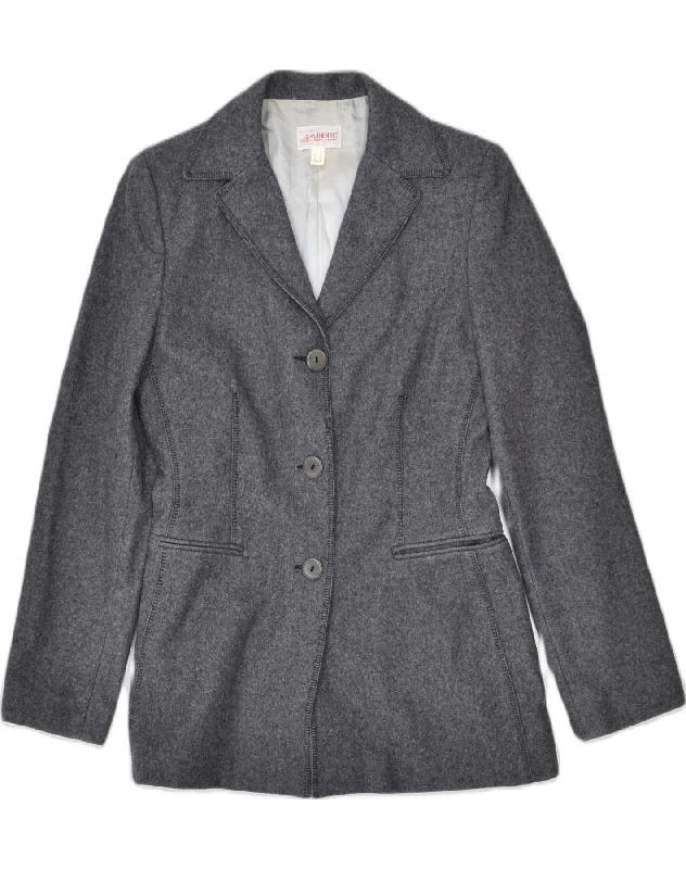 VINTAGE Womens 3 Button Blazer Jacket IT 42 Medium Grey Wool