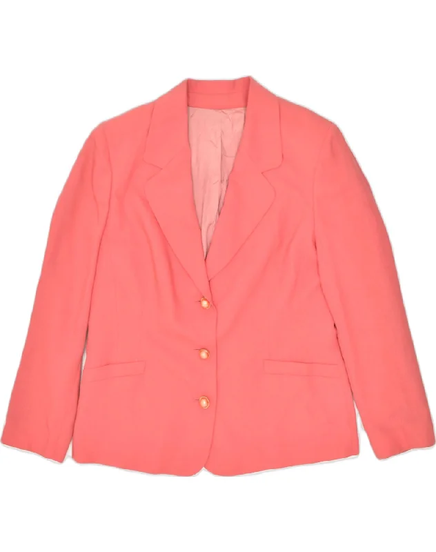 VINTAGE Womens 3 Button Blazer Jacket UK 16 Large Pink Wool