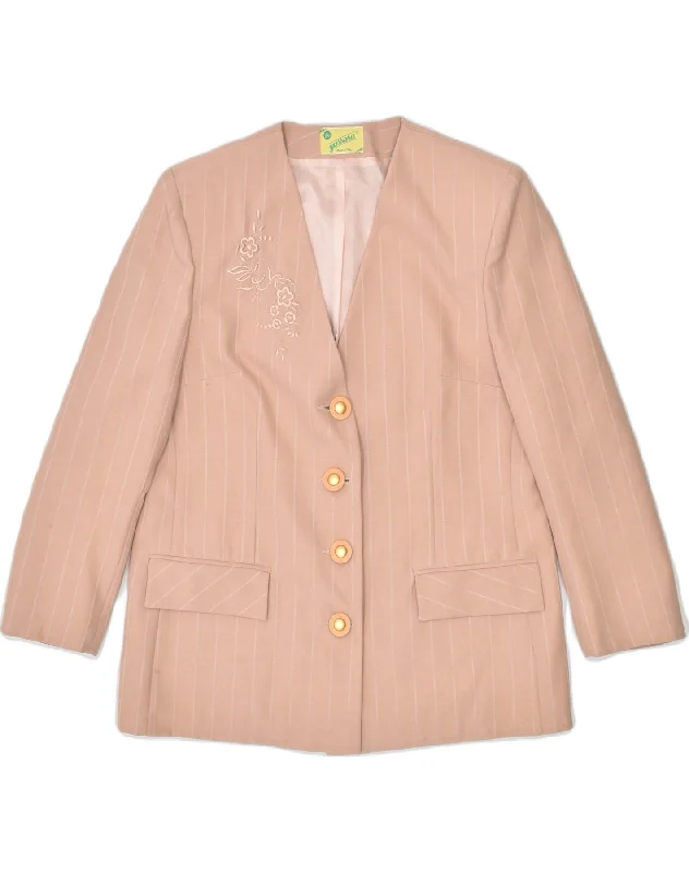 VINTAGE Womens 4 Button Blazer Jacket IT 48 XL Pink Pinstripe Polyester