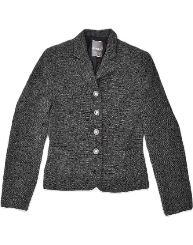 VINTAGE Womens 4 Button Blazer Jacket UK 8 Small Grey Wool