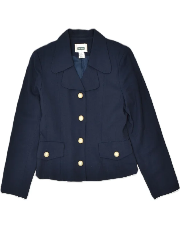 VINTAGE Womens 4 Button Blazer Jacket US 4 Small Navy Blue