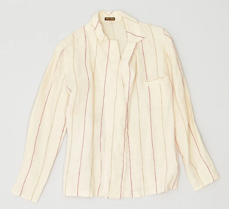 WOO DOO Womens Blazer Jacket IT 42 Medium Off White Striped Vintage