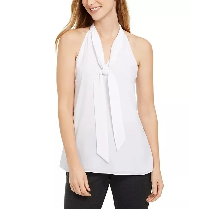 Calvin Klein Women's Fit Slim Fit Sleeveless Tie Neck Top White Size X-Large