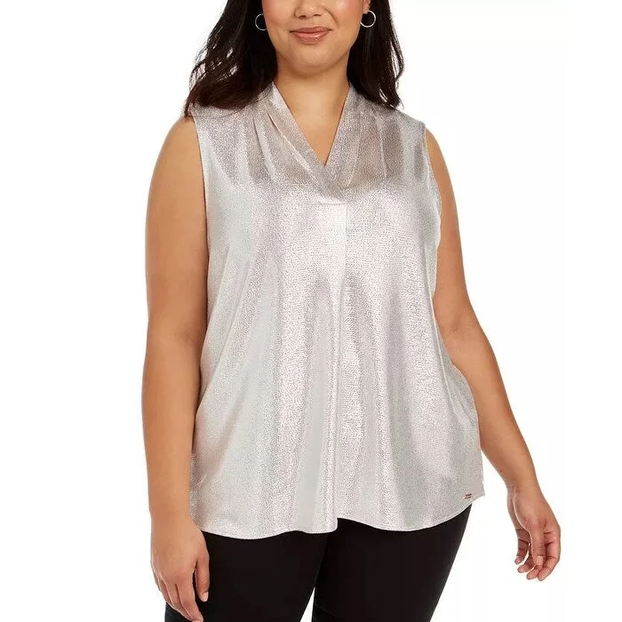 Calvin Klein Women's Sleeveless Metallic Top Silver Size 3X