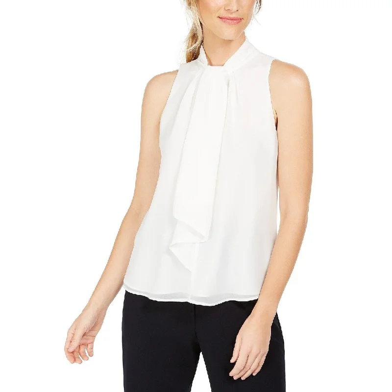 Calvin Klein Women's Tie-Neck Sleeveless Blouse White Size Medium