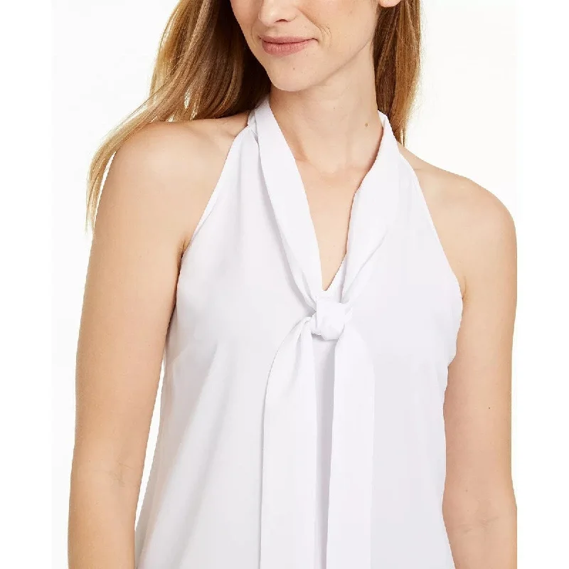 Calvin Klein Women's X Fit Slim Fit Sleeveless Tie Neck Top White Size Medium