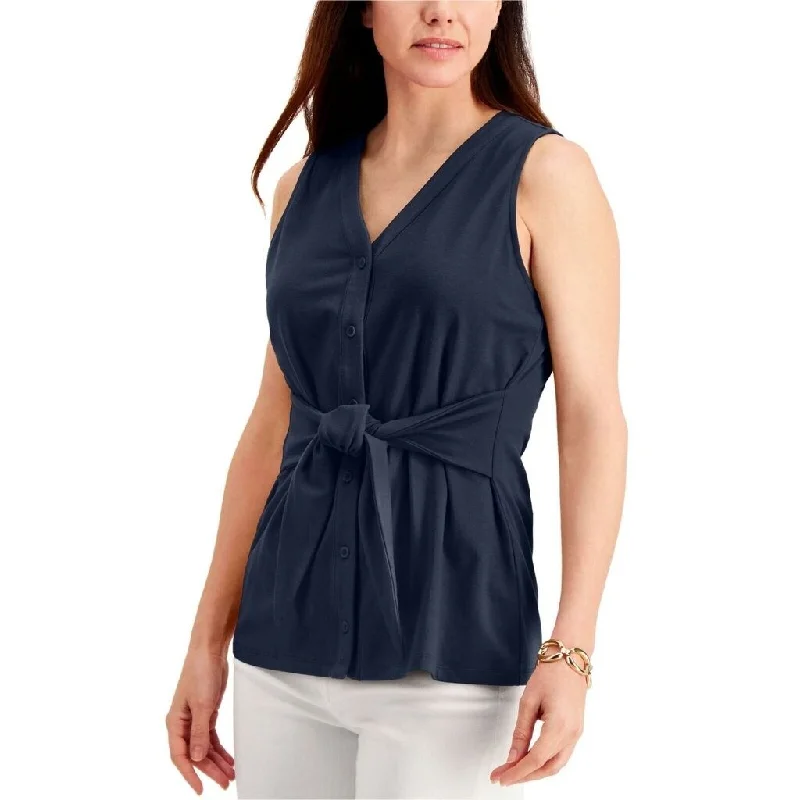 Charter Club Women's Tie-Front Sleeveless Top Blue Size Small