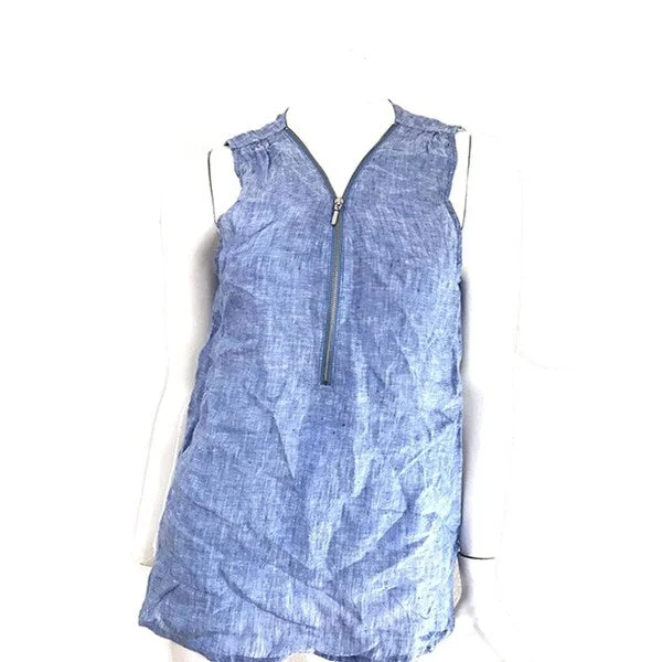 INC International Concepts Petite Sleeveless Linen Half-Z, Blue, 2P - Blue - XS