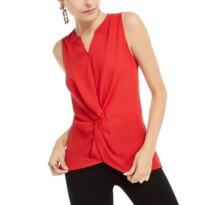 INC International Concepts Women's Sleeveless Twist Front Top Red Size Large