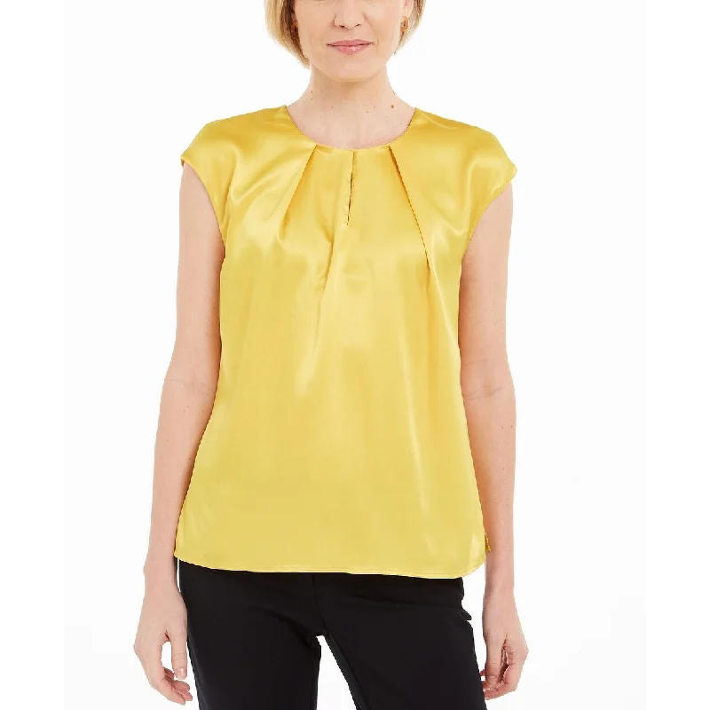 Kasper Women's Keyhole Charmeuse Sleeveless Blouse Yellow Size Extra Large