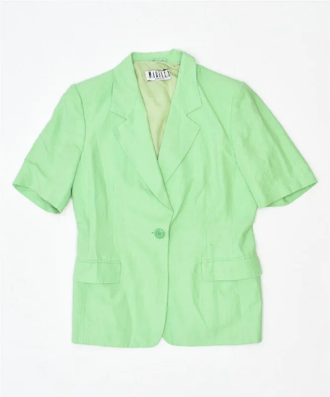 MARELLA Womens Short Sleeve 1 Button Blazer Jacket UK 16 Large Green Linen