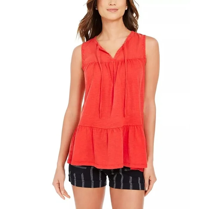 Style & Co Women's Cotton Sleeveless Peasant Top Red Size X-Large