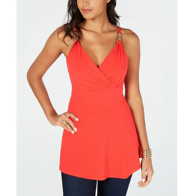 Thalia Sodi Women's Surplice-Neck Sleeveless Top Rich Coral Size Large