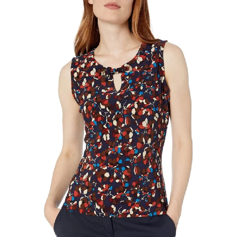 Tommy Hilfiger Women's Sleeveless Printed Grommet Top Brown Size Medium