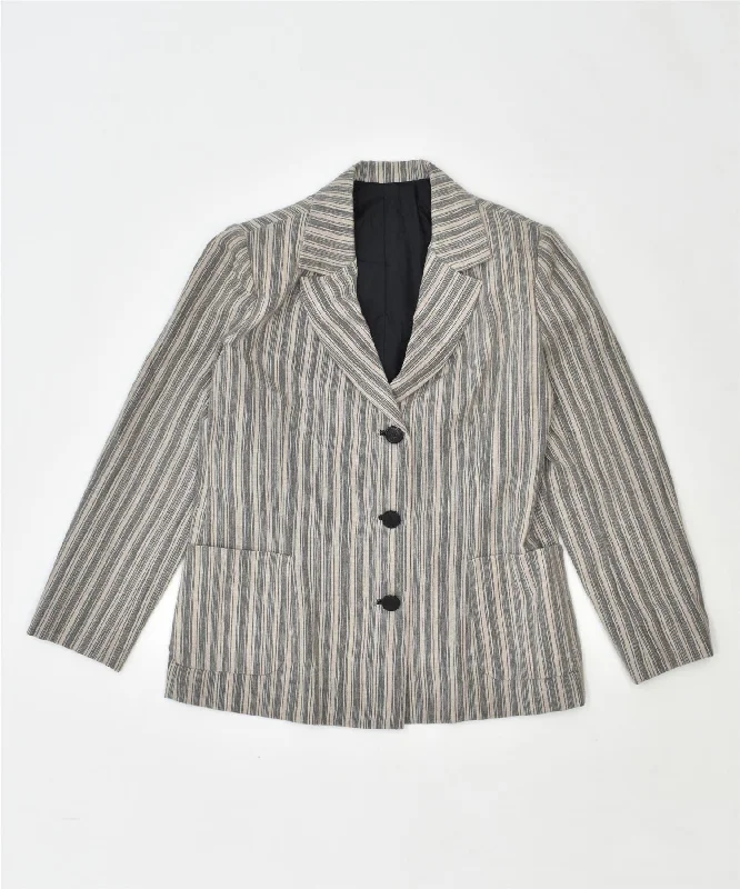 VINTAGE Womens 3 Button Blazer Jacket UK 8 Small Grey Striped