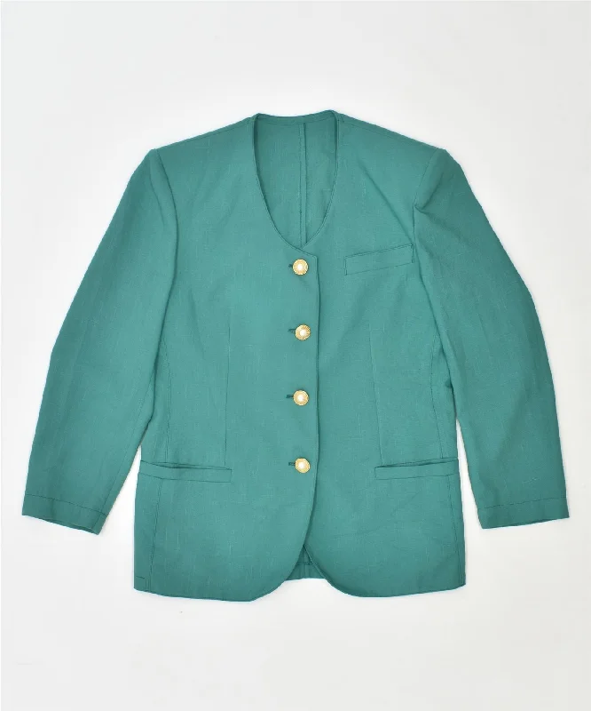 VINTAGE Womens 4 Button Blazer Jacket UK 14 Medium Green