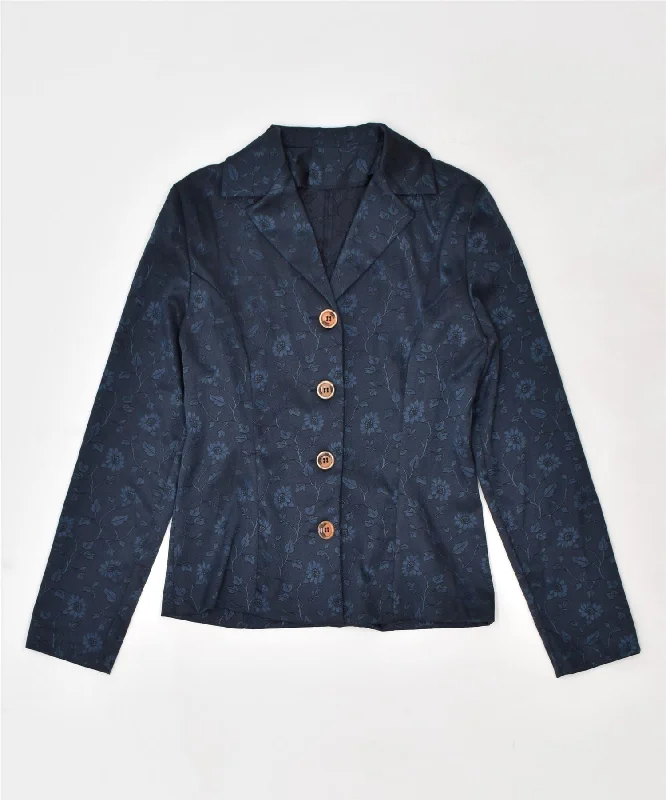 VINTAGE Womens 4 Button Blazer Jacket UK 8 Small Navy Blue Polyester