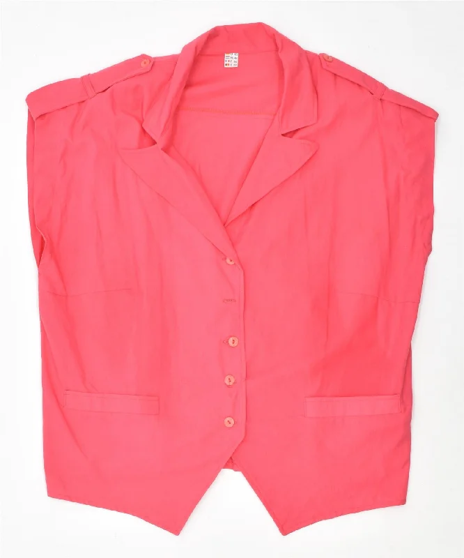 VINTAGE Womens Sleeveless 5 Button Blazer Jacket EU 50 XL Pink Cotton