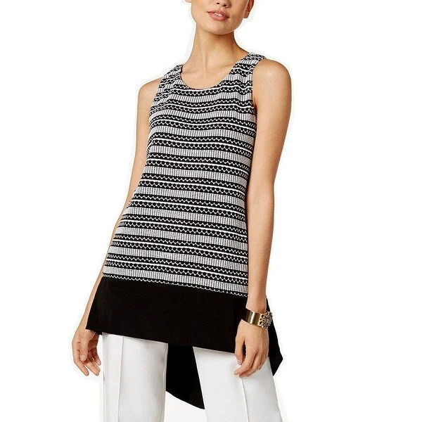 Alfani Women's Striped High-Low Sleeveless Top, Black/White, Size L