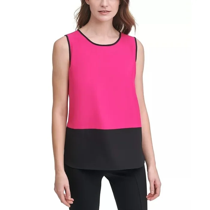 Calvin Klein Women's Colorblocked Sleeveless Top Bright Pink Size Large