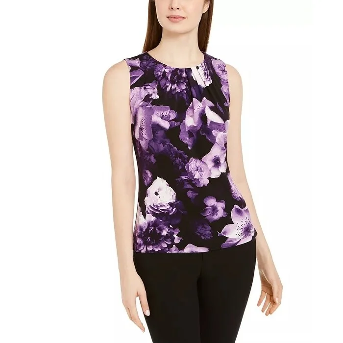 Calvin Klein Women's Floral Print Sleeveless Top Black Size Medium