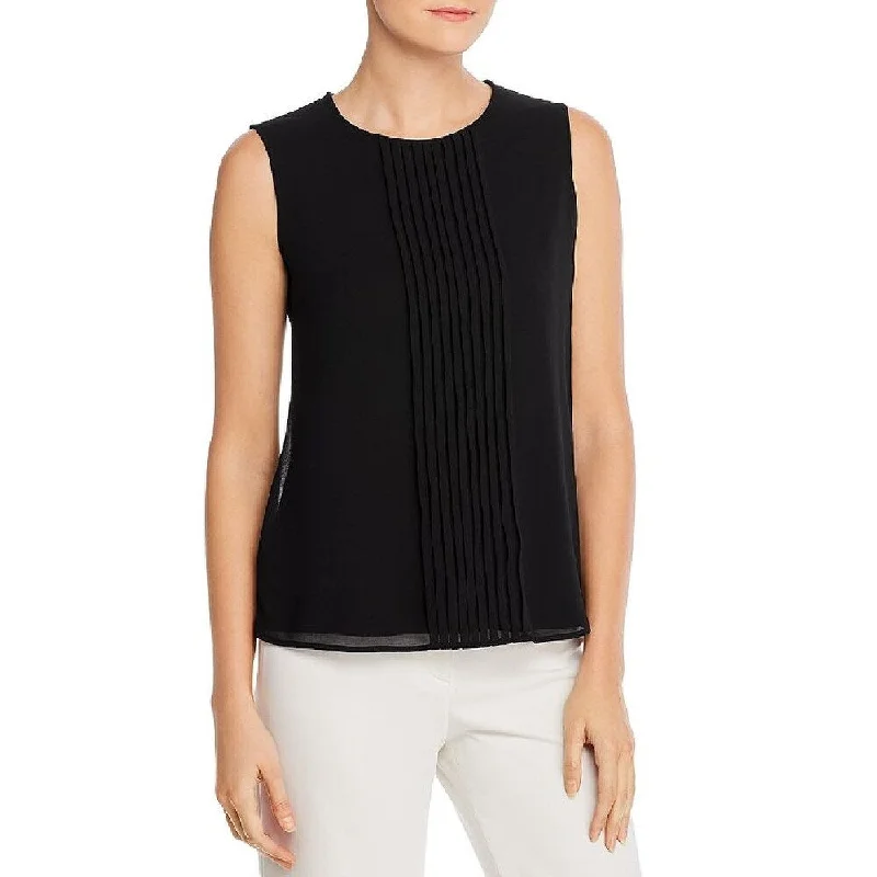 Calvin Klein Women's Pleated Sleeveless Keyhole Top Black Size Large