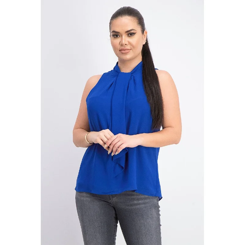 Calvin Klein Women's Tie-Neck Sleeveless Blouse Blue Size Extra Large