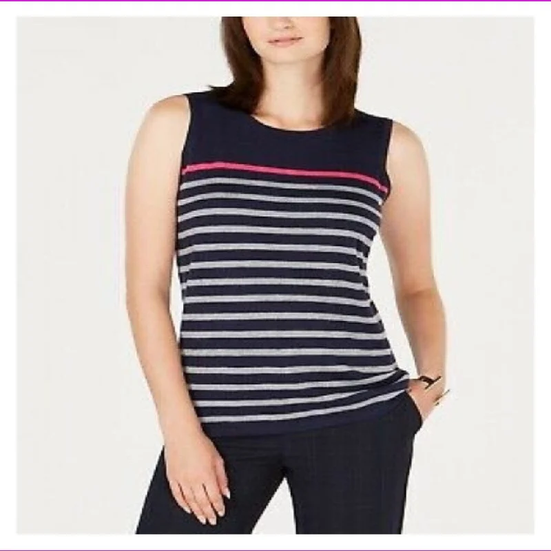 Charter Club Striped Sleeveless Top Intrepid Blue Size Extra Large - Extra Large