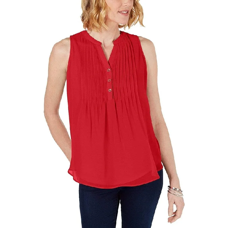 Charter Club Women's Sleeveless Pintuck Blouse Red Size Medium