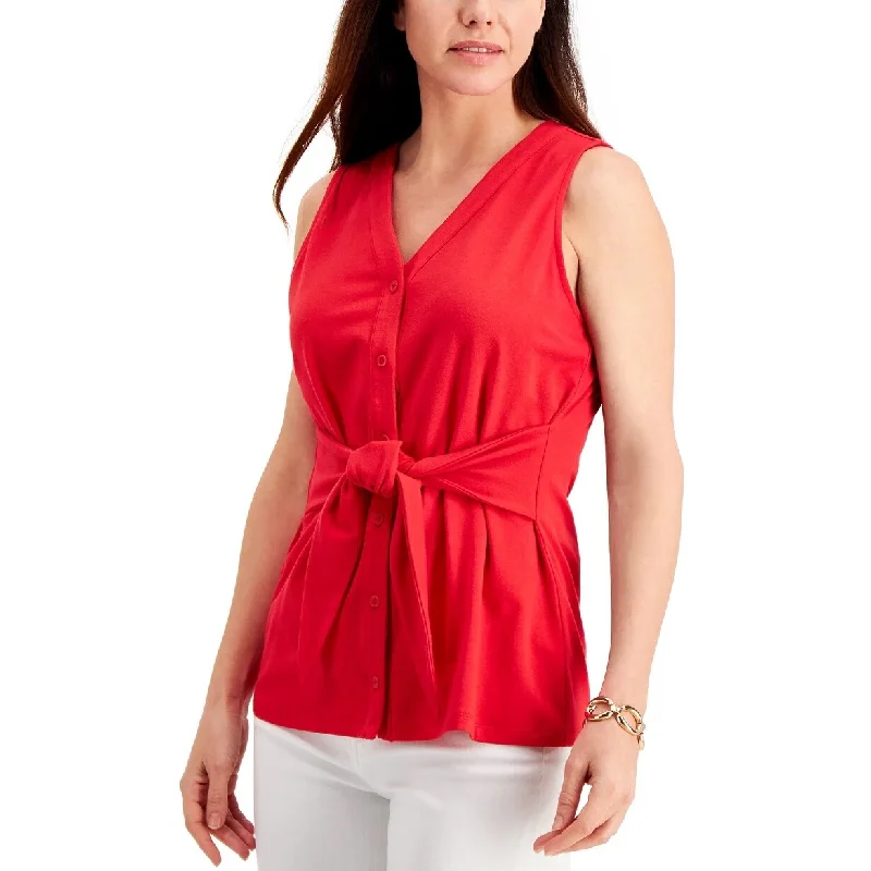 Charter Club Women's Tie-Front Sleeveless Top Red Size Medium