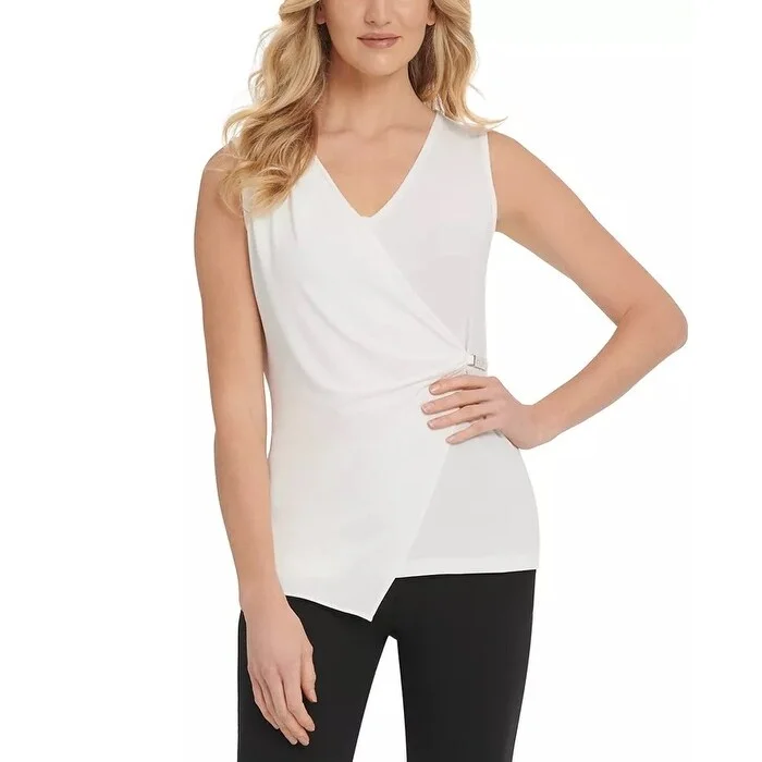 DKNY Women's Sleeveless Wrap Top White Size X-Large