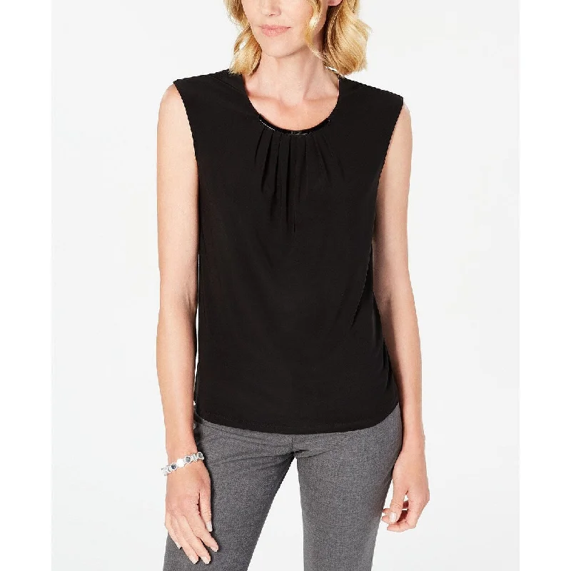 Kasper Women's Gathered-Neck Sleeveless Top Black Size Extra Large