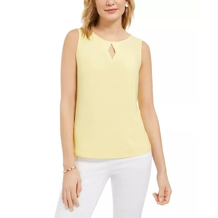 Kasper Women's Sleeveless Keyhole Knit Top Bright Yellow Size Medium