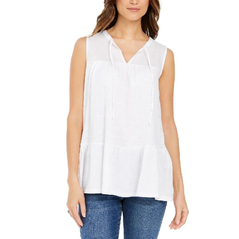 Style & Co Women's Cotton Sleeveless Peasant Top White Size Medium